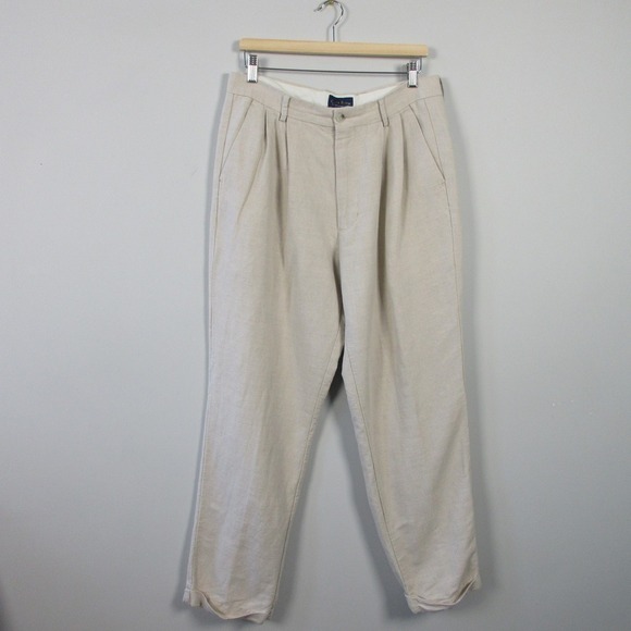 Club Room Pleated Dress Pants Men 33 Beige Linen Trouser Casual Work Office 490 - Picture 1 of 16